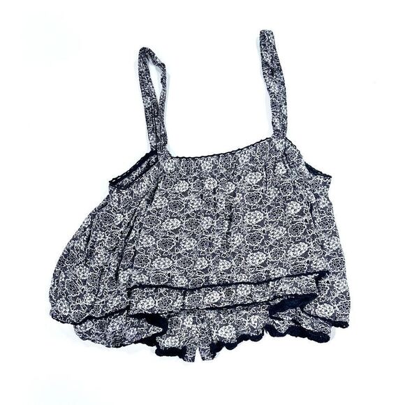 Free people black and white floral bottom front tiered tank top S - Picture 2 of 11